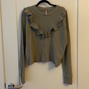 Free People Green Ooh La La Ruffle Front Sweatshirt